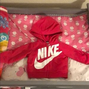 3 month hot pink nike jacket with white logo